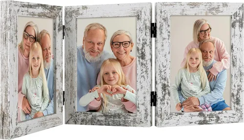 Miniatura 21 de Frametory, 3 Marcos de Fotos 4x6 Marcos de Fotos Trípticos Collage - Cristal Real - Triple Plegable (Gris, 1 Paquete)