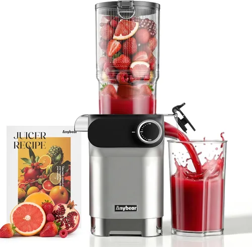 Anybear Cold Press Juicer 200W Masticating Slow Juicer 4.3" Large Feed Chute Fit Whole Fruits Vegetables | Upgraded Auger | Tritan Material | BPA