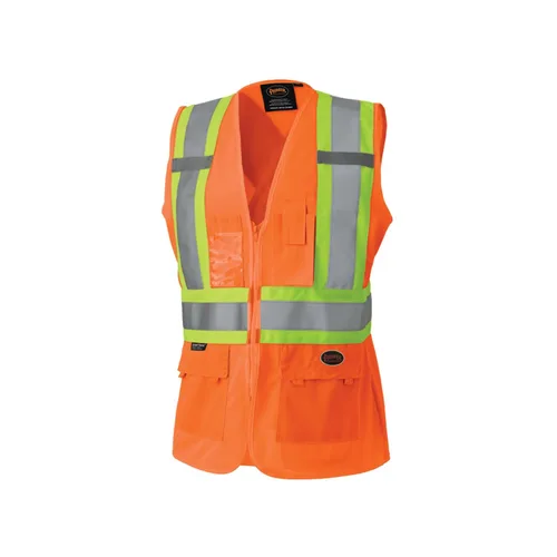 Pioneer Chaleco de seguridad para mujer con bolsillos - Cinta reflectante de alta visibilidad - Para la construcción - Naranja