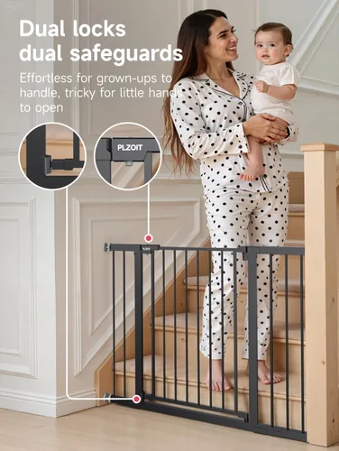 Miniatura 4 de Puerta de bebé extra ancha de 29.5-46 pulgadas para escaleras, puerta para perros para puertas, puerta de metal para mascotas con cierre automático