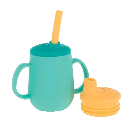 Miniatura 7 de Nuby Juego de vasos de entrenamiento de 3 etapas, vaso de silicona con boquilla y popote combinado, 4 onzas, más de 6 meses, niñas Azul
