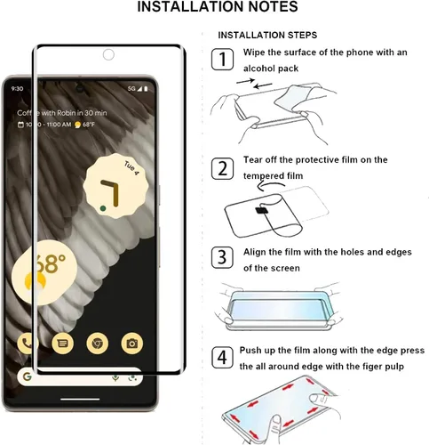 Miniatura 7 de Protector de pantalla de vidrio templado para Google Pixel 7 Pro 5G, curvado 3D, dureza 9H, antiarañazos, HD transparente, compatible con Google