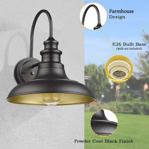 Miniatura 3 de Luminarias de Granero al Aire Libre, Luminarias de Granja de Cúpula Grande de 12.3 Pulgadas para Montaje en Pared Exterior, Aplique de Pared