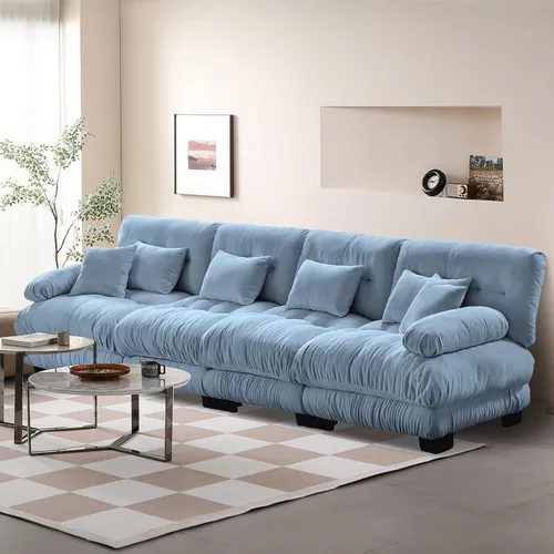 Miniatura 88 de Reposapiés Otomano Tapizado de Terciopelo con Cojín para Sofá Seccional Sofá 300 libras para Sala de Estar (Beige)