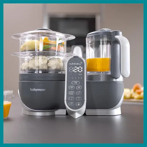Miniatura 2 de Babymoov Duo Meal Station - Máquina de alimentos 6 en 1, procesador de alimentos con olla de vapor, licuadora de múltiples velocidades, purés