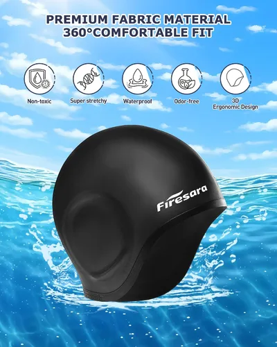 Miniatura 3 de Firesara Gorra de natación, gorra de natación original actualizada 3D, diseño ergonómico cómodo, duradero, protección para los oídos, para mujeres