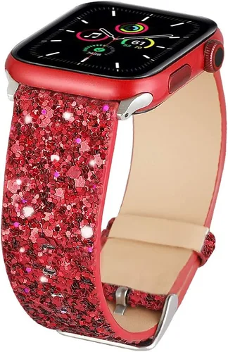 Miniatura 15 de Bling Band Compatible with Apple Watch Bands 38mm 40mm 41mm 42mm 44mm 45mm 46mm 49mm Ultra 3/2/1, Glitter Sparkle Leather Strap For iWatch Band