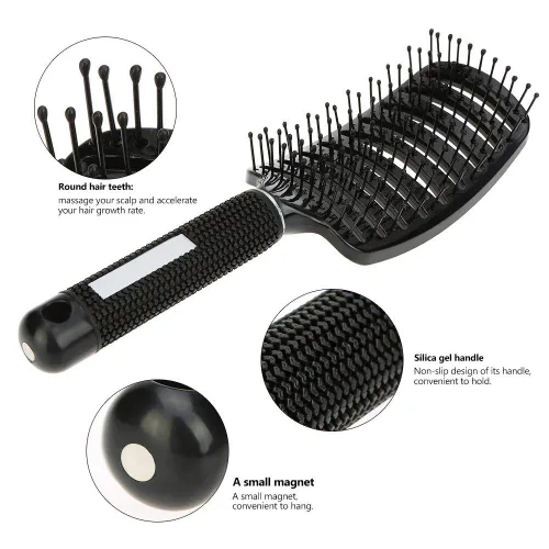 Miniatura 3 de Cepillo de pelo para secador de pelo, cepillo de masaje para desenredar de paleta larga y rizada, peine de volumen recto de secado rápido, Negro