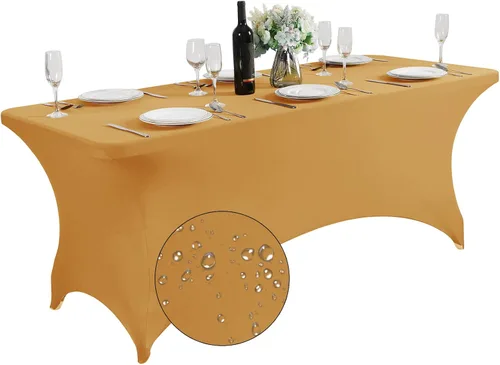 Miniatura 17 de SuperO - Paquete de 2 manteles de elastano impermeables para mesas de 6 pies, mantel elástico universal ajustable para fiestas, banquetes, bodas