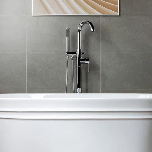 Miniatura 7 de WOODBRIDGE Grifo de llenado de bañera independiente contemporáneo de una sola manija con ducha de mano en acabado cromado, F0002CHRD