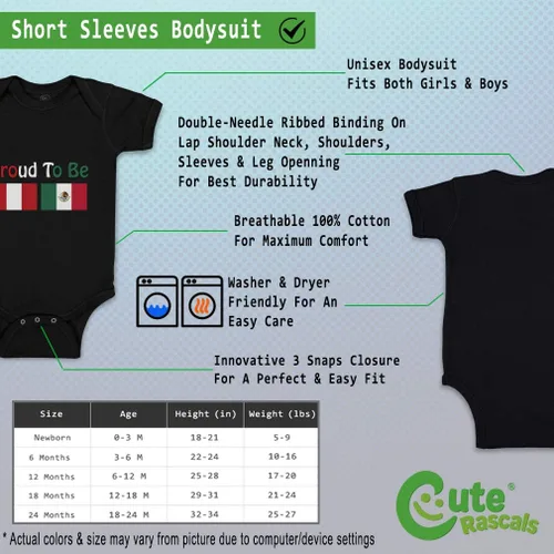 Miniatura 2 de Body de bebé personalizado para niño y niña Orgulloso de ser Perú y México Banderas Ropa de algodón