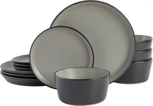 Miniatura 12 de Gibson Soho Lounge Sofia Coupe - Juego de vajilla de cerámica, servicio para 4 personas (12 unidades), color blanco con motas