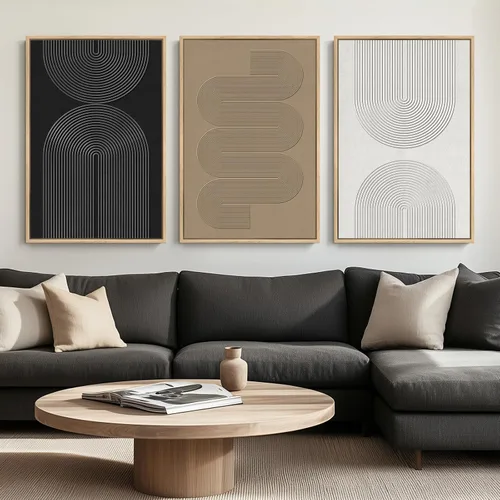 Miniatura 29 de Arte abstracto neutro en blanco y negro para sala de estar, 3 cuadros de impresiones en lienzo, para paredes, imágenes geométricas minimalistas