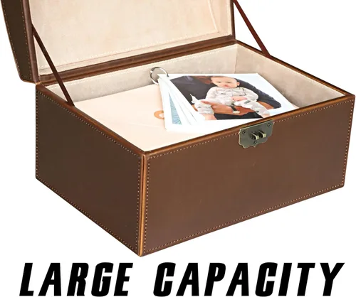 Miniatura 7 de HofferRuffer Caja decorativa de piel sintética, caja de recuerdos de estructura de madera grande, organizador de accesorios, organizador de joyas