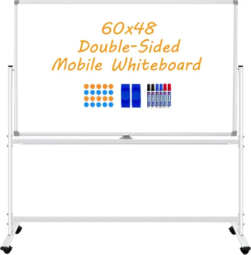 Miniatura 12 de BSTPCOO Pizarra magnética de borrado en seco con soporte, pizarra blanca de doble cara de 36 x 24 pulgadas con soporte, pizarra blanca móvil rodante