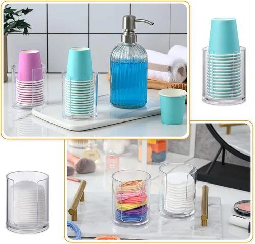 Miniatura 5 de AOZITA Dispensador de tazas para baño, paquete de 2 portavasos para enjuague bucal, portavasos pequeños desechables de papel para enjuagar tazas