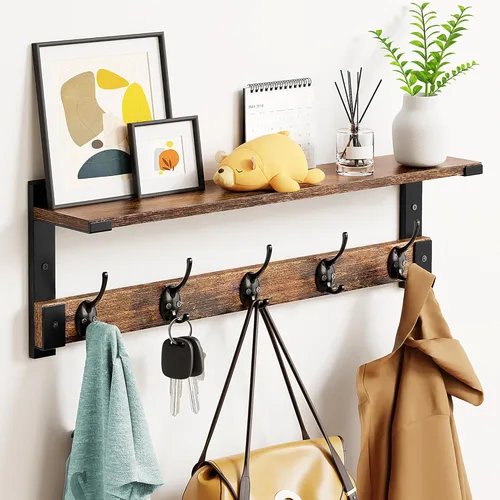 Miniatura 10 de Oraich - Ganchos de pared con estante, perchero de pared de 73 cm con gancho para colgar abrigos, mochilas, llaves y ropa, estante flotante de pared