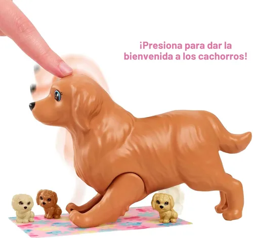 Miniatura 3 de Barbie Juego de muñecas y mascotas, color rubio con mamá perro, 3 cachorros recién nacidos con función de cambio de color y accesorios para mascotas
