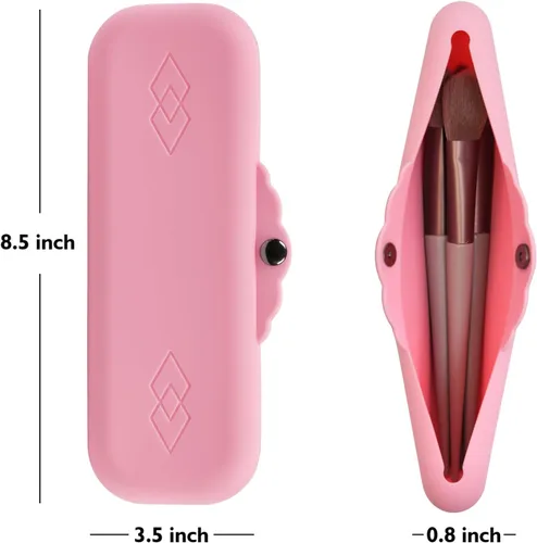 Miniatura 2 de Bolsas de silicona para brochas de maquillaje: Estuche cosmético con botones magnéticos de metal para viajes, estuche de maquillaje para Púrpura