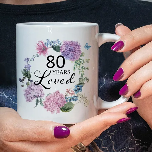 Miniatura 6 de 80 Years Loved - Taza de cerámica blanca con estampado de letras de 11 onzas, regalo de cumpleaños 80 para mujeres