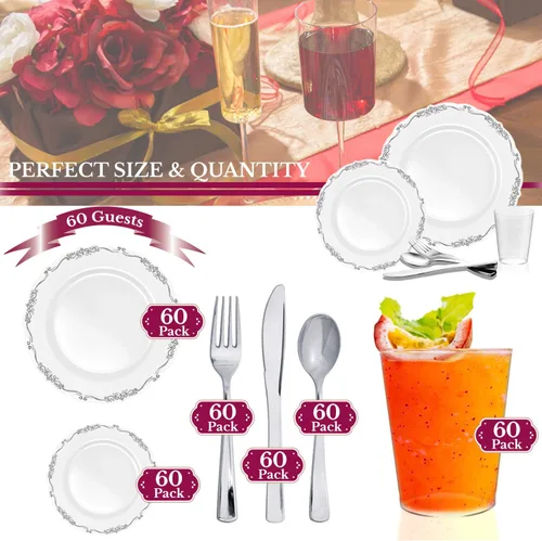 Miniatura 5 de Elegantes platos de plástico desechables, platos llanos de plástico, platos desechables para fiestas, platos de plástico desechables, platos