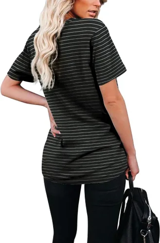 Miniatura 3 de WIHOLL - Camiseta de verano para mujer, manga corta, cuello en V redondeado y bolsillo