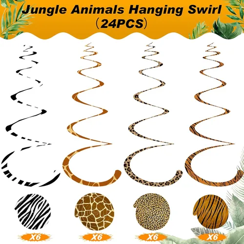 Miniatura 3 de MTLEE 24 piezas de animales de la selva colgantes, remolinos colgantes, estampado de safari, remolinos colgantes, leopardo, guepardo, suministros