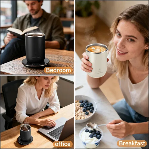 Miniatura 3 de Taza de café con agitación automática y control de temperatura, tipo-C, taza de mezcla magnética, 3 niveles de calor, apagado de 8 horas, taza