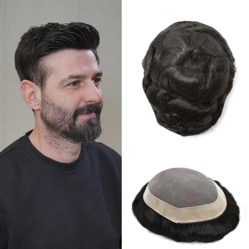 Miniatura 89 de Mens Toupee Hair Piece For Men Fine Mono Men Hair System Toupee For Men Hair Piece Real Human Hair System For Men Protesis Capilar Para Hombre 6x9