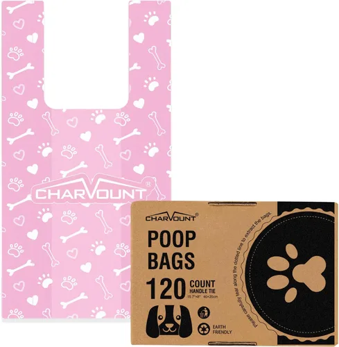 Charmount 120 bolsas sin perfume para excremento de perro con asas, bolsa de basura extra gruesa de 16 x 8 pulgadas, a prueba de fugas y fácil