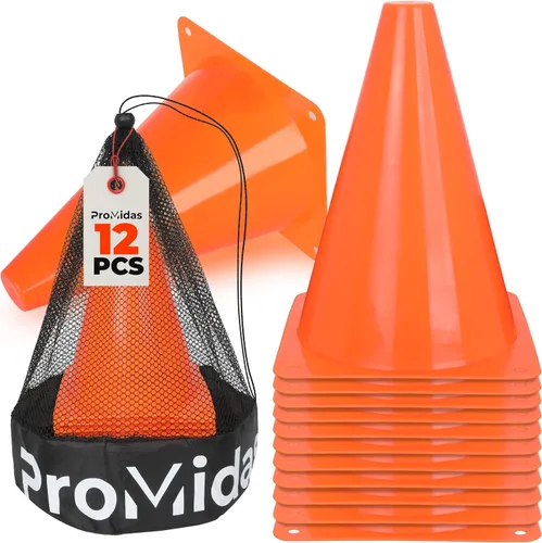 Conos de fútbol de 7 pulgadas (12 piezas) para entrenar a niños con bolsa de malla, pequeños conos de tráfico para entrenamiento deportivo, conos