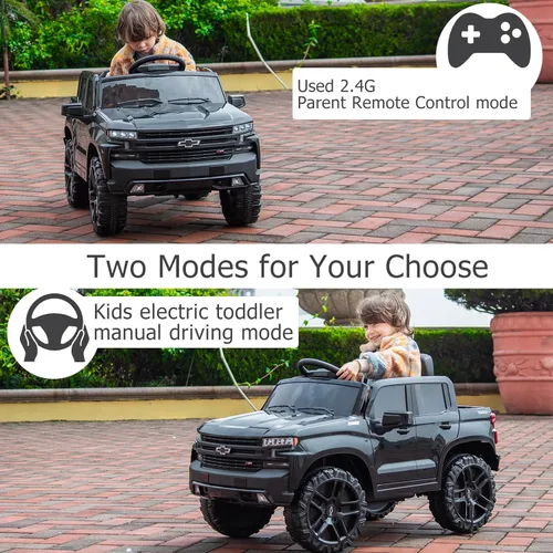 Miniatura 3 de 12V Camioneta de Juguete Eléctrico para Niños con Batería, 4 Ruedas, con Control Remoto para Padres, Chevrolet Silverado, Camiones para Niños Negro