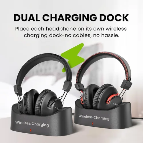Miniatura 5 de Avantree HT41899 Plus 2 - Auriculares inalámbricos Bluetooth duales para ver televisión con transmisor y bases de carga, aptX adaptativo y soporte