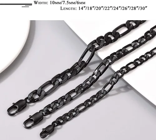 Miniatura 6 de PROSTEEL 316L Stainless Steel Figaro Chain Necklace for MenWomen, Black18K Real Gold Plated, 4mm to 13mm, 14inch to 30inch, Come Gift Box