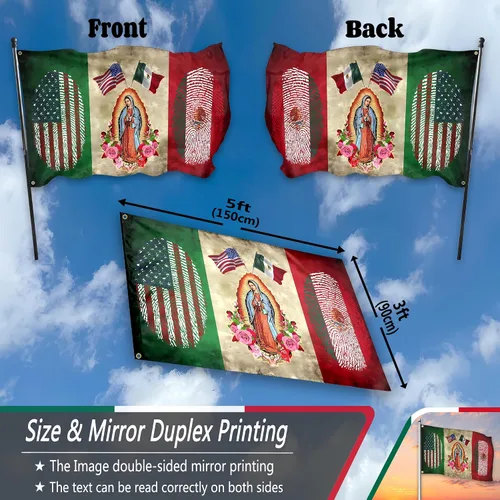 Miniatura 4 de Bandera mexicana de 3 x 5 pies, bandera estadounidense para exteriores con bandera de la Virgen María, colores vivos, banderas patrióticas
