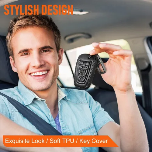 Miniatura 7 de Slohif Funda de cuero para llavero Ford para Edge Escape Expedition Explorer Fusion Mustang Ranger F-150 F-250 5 botones, funda de cuero+anillo en D
