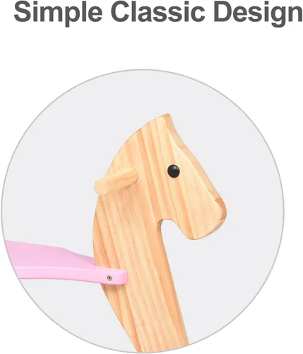 Miniatura 3 de Caballo mecedor de madera para bebé, juguete para niños pequeños, diseño clásico con pedal y respaldo seguro para niños pequeños (rosa)