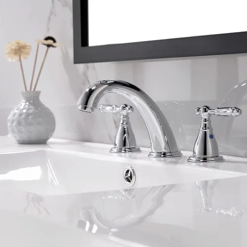 Miniatura 8 de Phiestina Grifo de baño cromado de 8 pulgadas y 3 agujeros con drenaje desplegable de metal, grifo de lavabo de baño sin Lesd, WF008-4-C Cromo