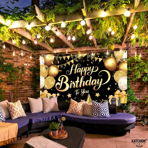 Miniatura 7 de KatchOn, Cartel de feliz cumpleaños negro y dorado – Xtragrande de 72 x 44 pulgadas Decoraciones de cumpleaños para mujeres, hombres, niños