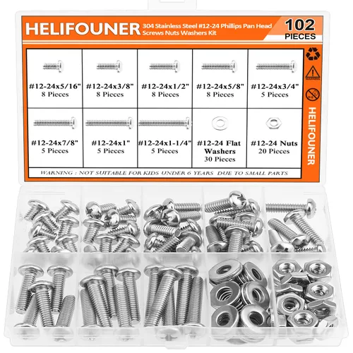 Miniatura 13 de HELIFOUNER 65 piezas de 5 tamaños de acero inoxidable 304 1/4-20 x 3/8 pulgadas 1/2 pulgadas 5/8 pulgadas 3/4 pulgadas 1 pulgada UNC cabeza de botón