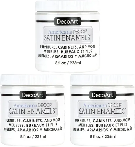 DecoArt Americana Decor ADSA02 - Pintura acrílica esmaltada satinada, color blanco puro, ADSA02, 8 onzas líquidas, tarro (paquete de 3)