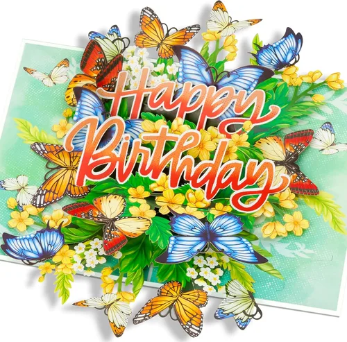 Miniatura 7 de POPWOW Tarjeta desplegable de feliz cumpleaños, flores y mariposas, tarjeta de felicitación 3D floral, regalo para mamá, hermana, mujer, abuela