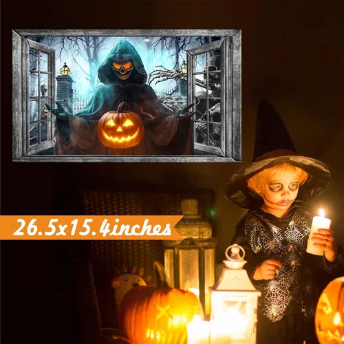 Miniatura 2 de Decoración de pared de Halloween, calcomanías de Halloween 3D para ventana falsa, despegar y pegar, calabazas, esqueleto, murales artísticos