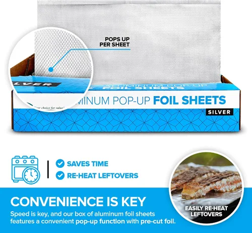 Miniatura 4 de 200 hojas de papel de aluminio precortadas para delicatessen - Hojas emergentes de 9 pulgadas para restaurante, cubiertas desechables para alimentos