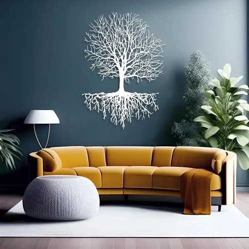 Miniatura 7 de Yemwot Arte de pared de metal árbol de la vida, arte de pared de árbol de metal, decoración industrial, silueta de rama, decoración de sala de estar