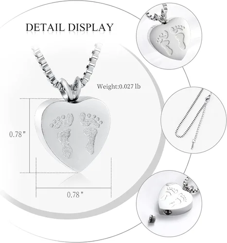 Miniatura 2 de XSMZB Always In My Heart - Collar con colgante de urna de recuerdo de cenizas con pies de bebé, urna de cremación, joyería conmemorativa