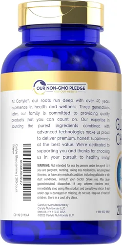 Miniatura 3 de Carlyle Glucosamina condroitina MSM cúrcuma 200 unidades Suplemento avanzado de triple fuerza Sin OMG y sin gluten