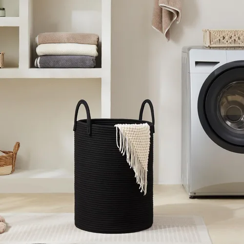 Miniatura 5 de Cesta de Cuerda de Algodón para Ropa Sucia de YOUDENOVA, 58L - Cesta de Lavandería Tejida Plegable - Cesta de Almacenamiento de Ropa para Mantas