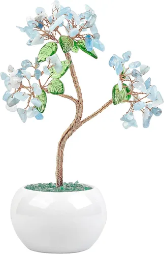 Amogeeli Árbol de dinero de cristal curativo con maceta de cerámica, árbol de la suerte bonsái de piedra para decoración del hogar Fengshui
