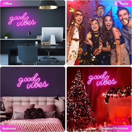 Miniatura 6 de Olekki Letrero de neón Pink Good Vibes – Luces de neón para dormitorio, letreros de neón LED para decoración de pared (16.1 x 8.3 pulgadas)